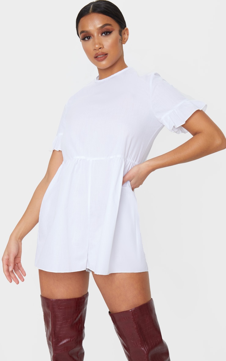 Petite White Oversized Woven Smock Playsuit