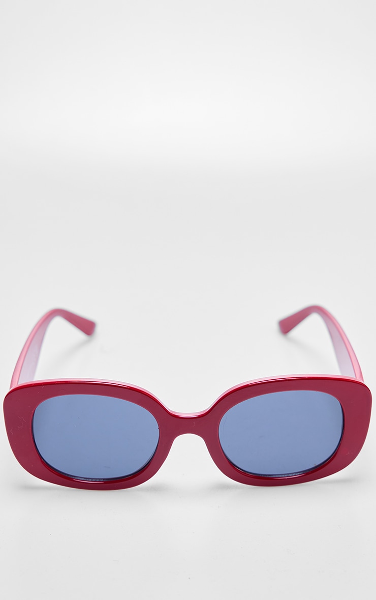 Burgundy Chunky Frame Round Sunglasses image 3