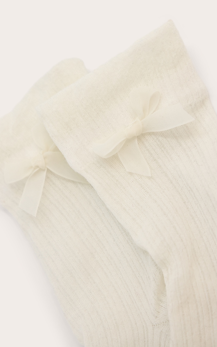 Cream Ribbed Mesh Bow Detail Ankle Socks image 3