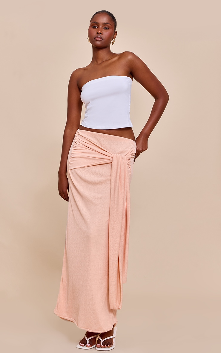 【THE MOZZ】Peach Wrap Long Skirt Peach Double Layer Burnout Mesh Wrap Maxi Skirt | Bottoms