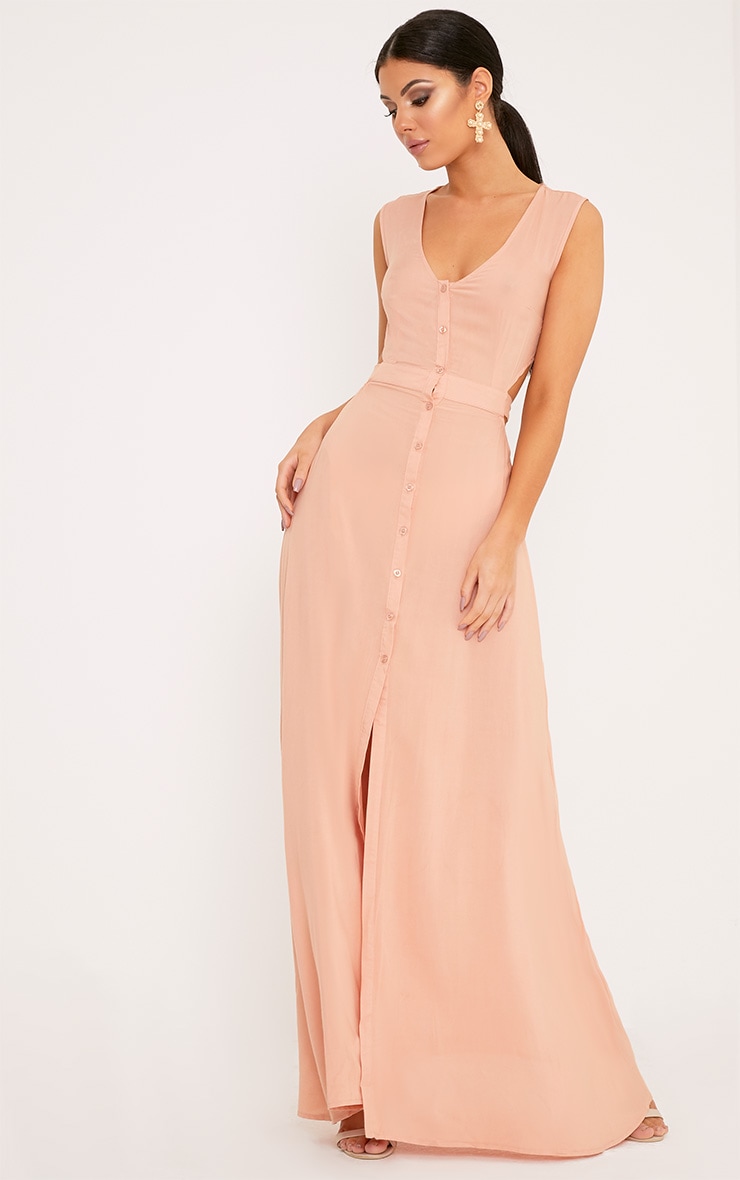 Harlie Nude Tie Back Button Down Maxi Dress PrettyLittleThing