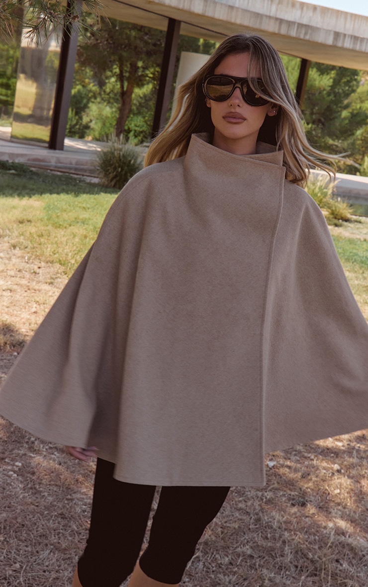 Oat Wool Look Funnel Neck Wrap Coat image 4
