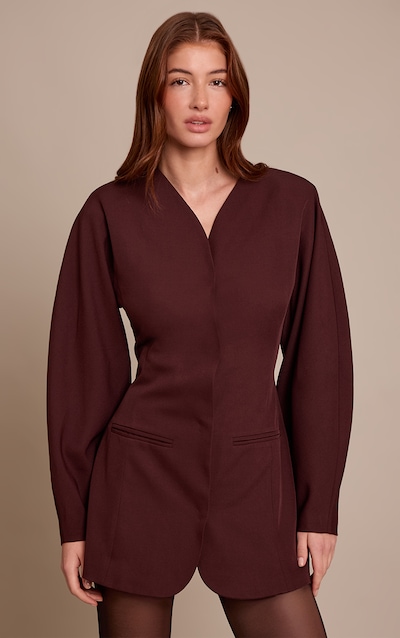 Robe blazer tissée prune sans col à manches bouffantes