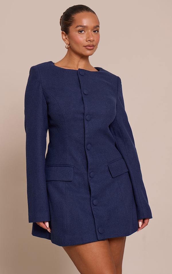 Shape Navy Wool-Look Button Front Blazer Dress