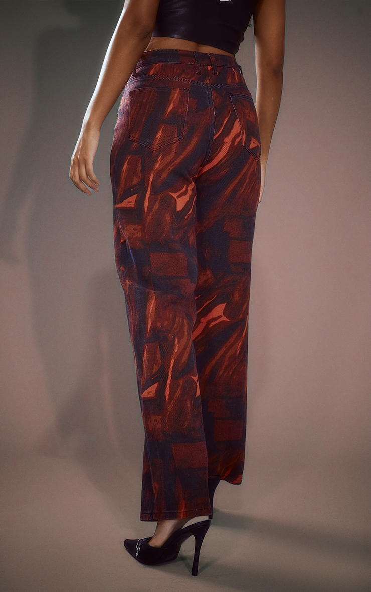  Dark Red Printed Wide Leg Jeans image 3