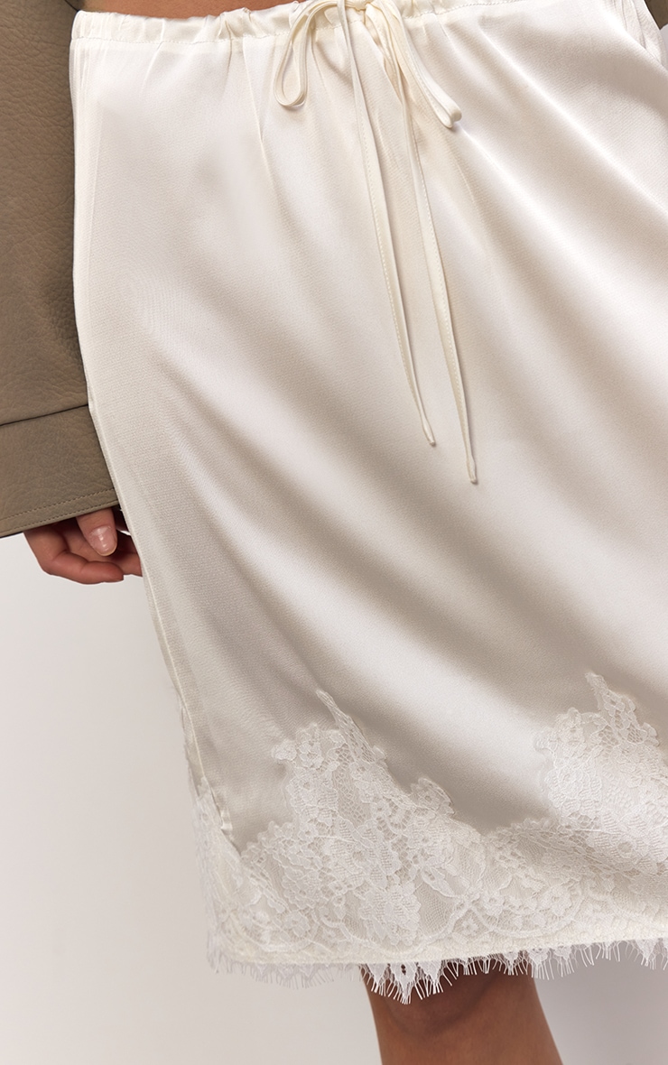 Butter Cream Satin Lace Detail Midi Skirt image 4