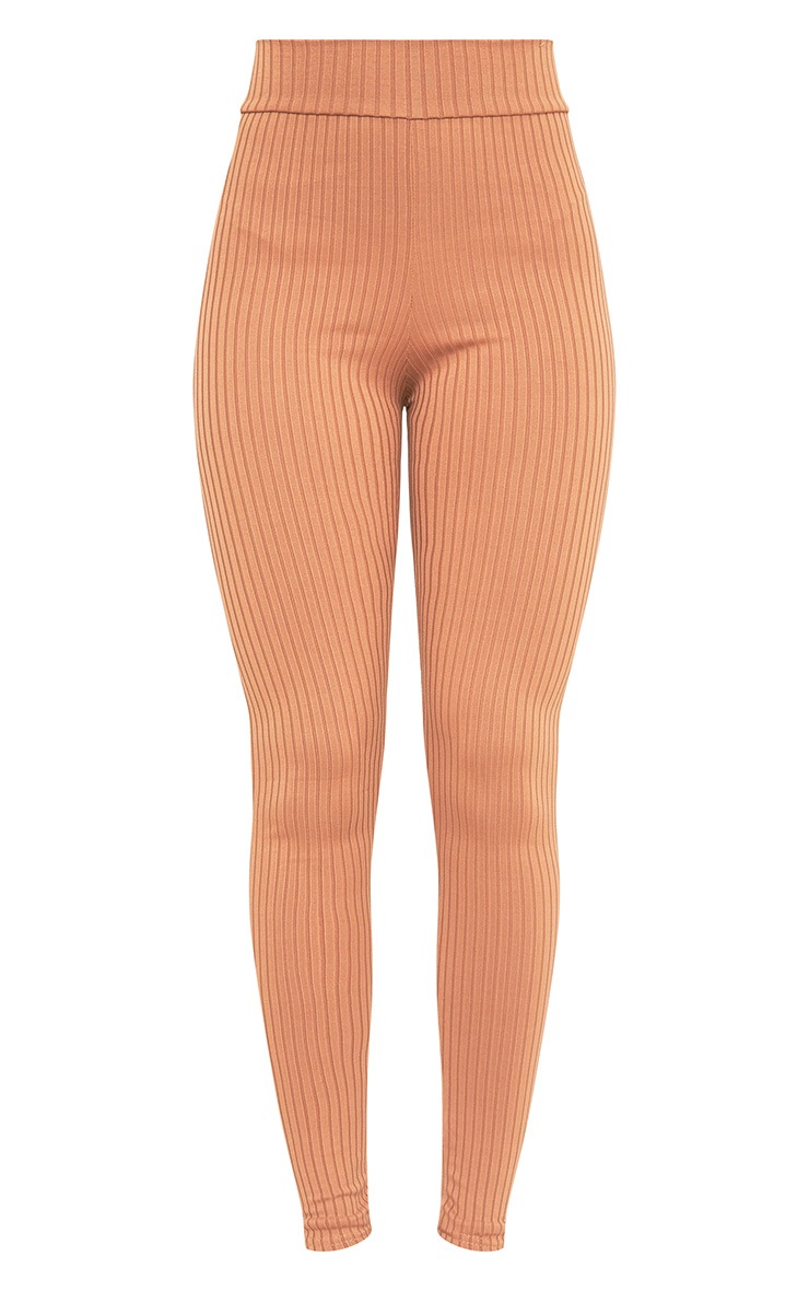 Harlie Camel Ribbed High Waisted Leggings PrettyLittleThing