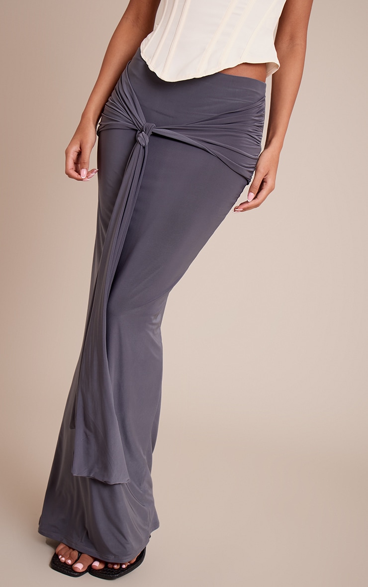 Tall Charcoal Slinky Knot Detail Maxi Skirt image 2