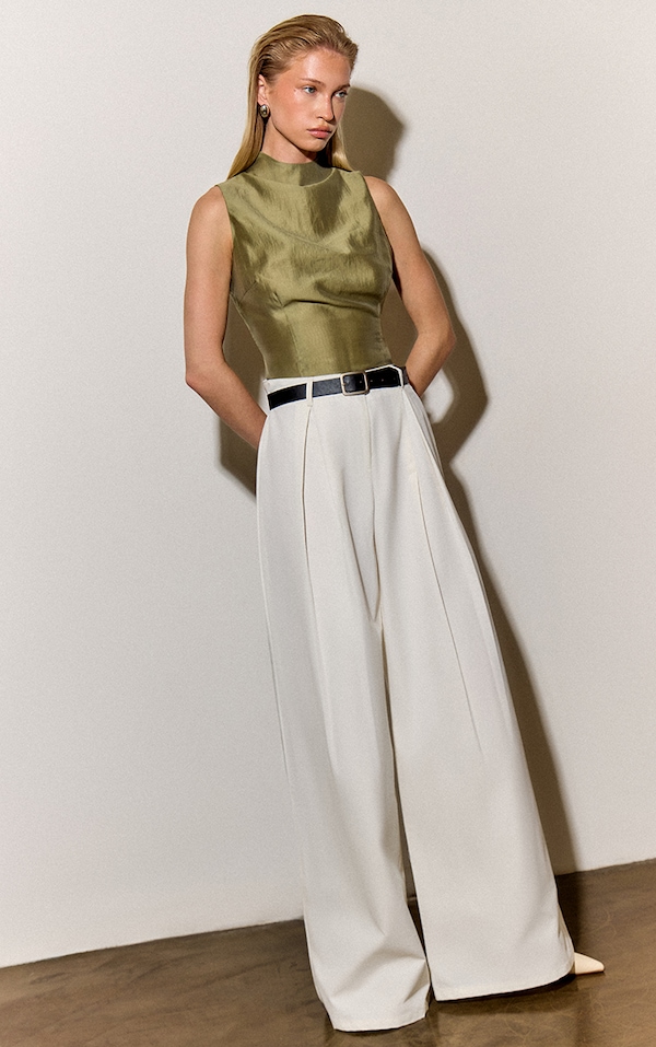 Cream Belted Extreme Wide Leg Lightweight Cotton Pants