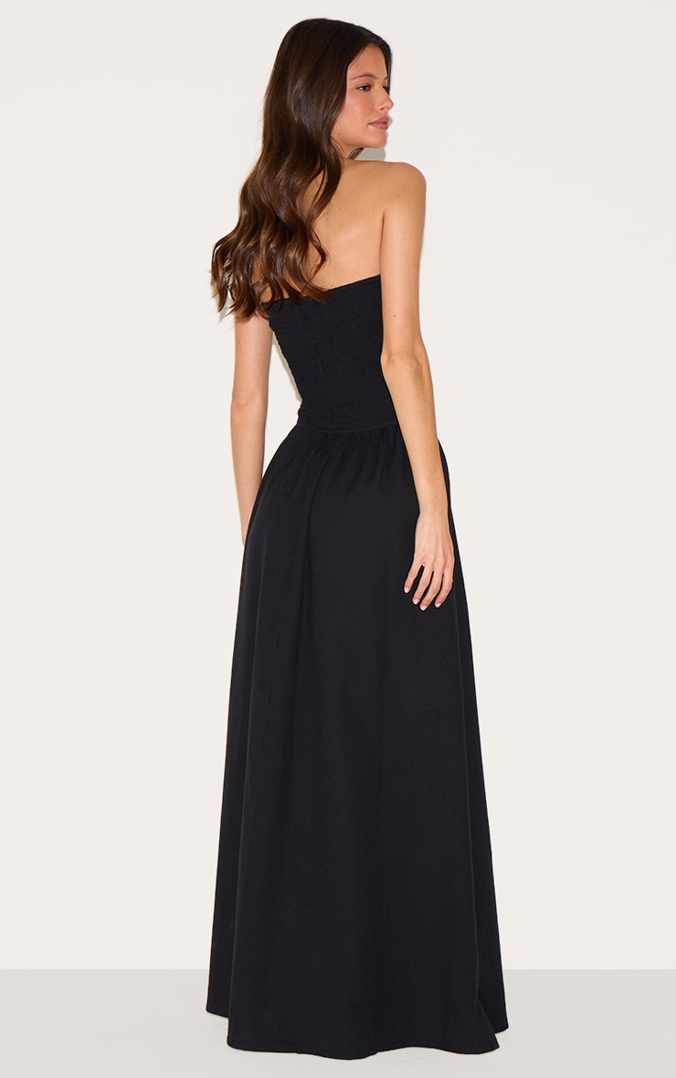Black Bandeau Shirred Detail Maxi Dress image 2
