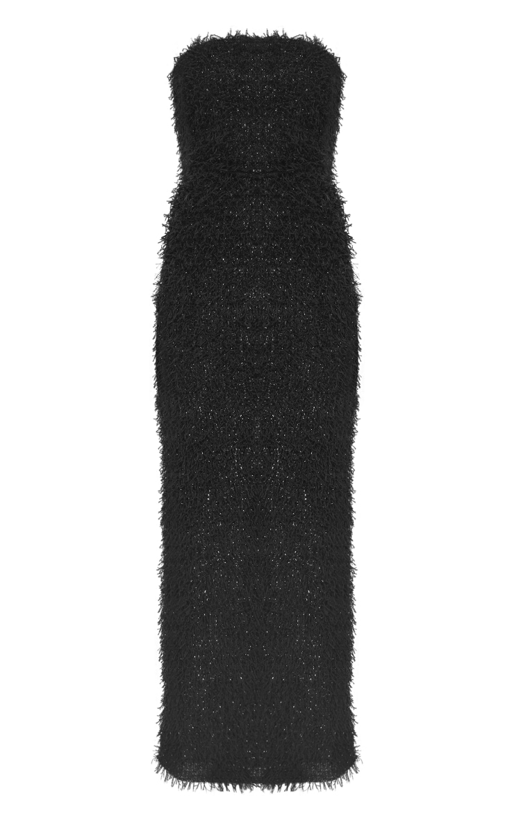 Black Eyelash Knit Look Bandeau Maxi Dress image 5