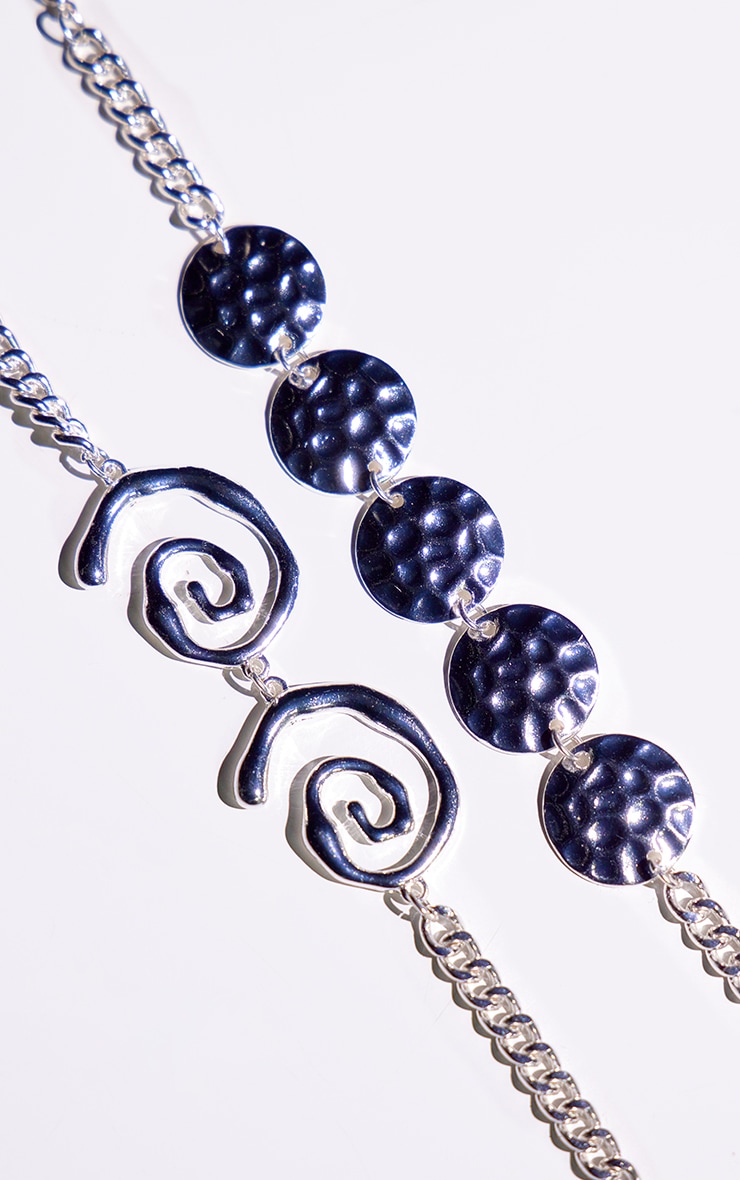 Silver Swirl Hammered Detail Bracelet Set image 3