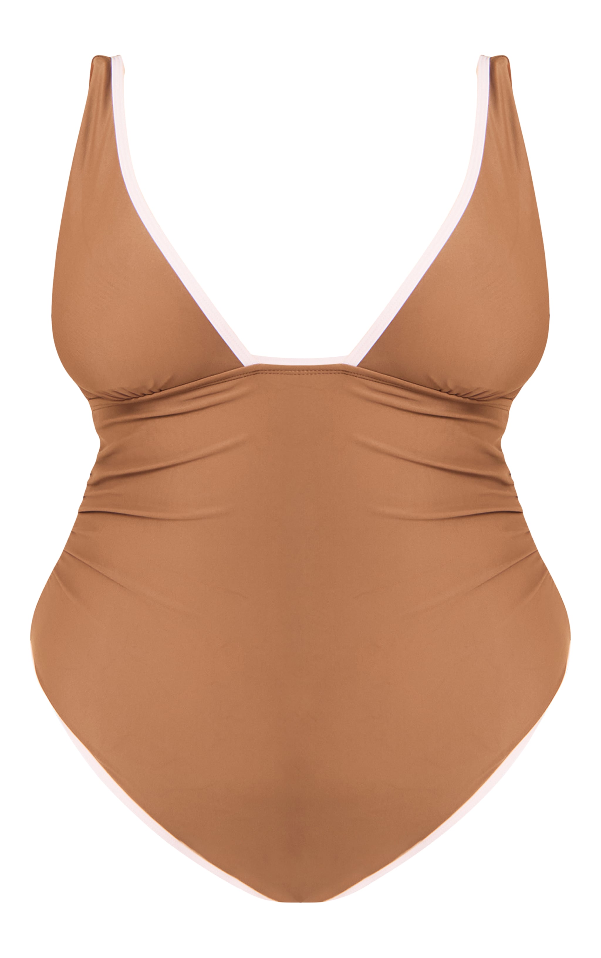Plus Mushroom Contrast Binding Plunge Ruched Swimsuit image 5