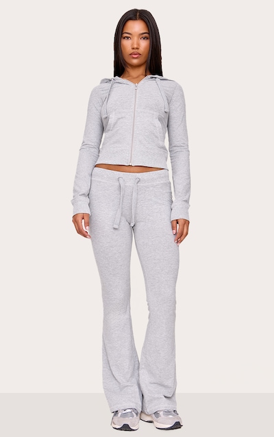 Pantalon skinny flare gris chiné à taille basse