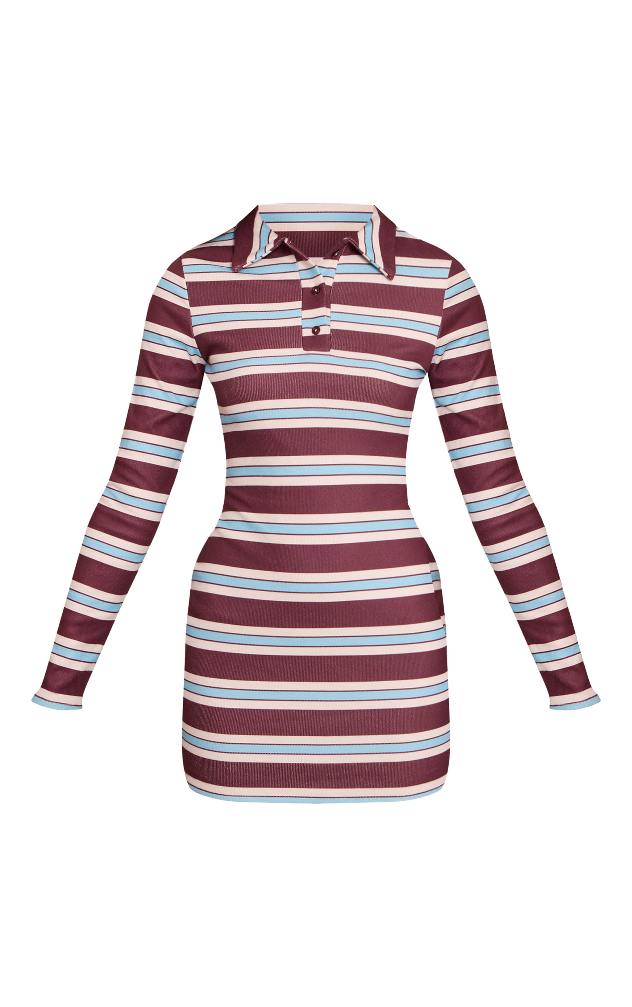 Chocolate Brushed Rib Striped Collar Detail Dress image 5