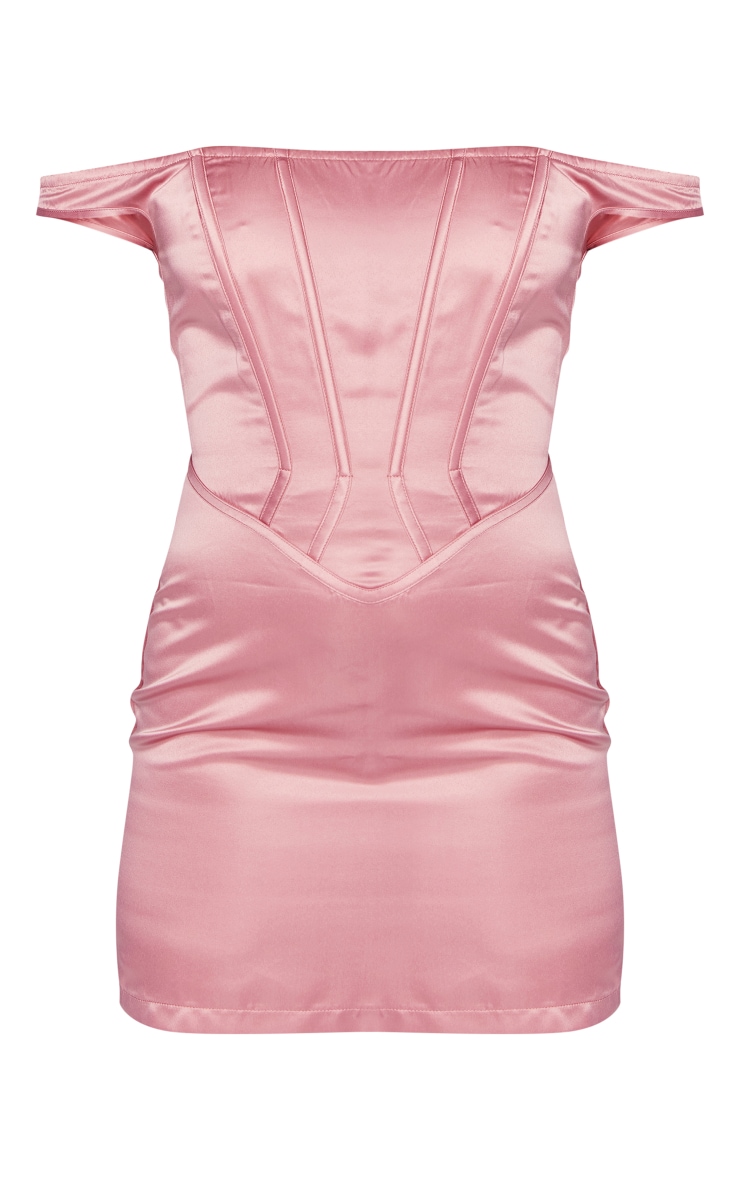 Dusty Pink Satin Corset Bardot Bodycon Dress image 5