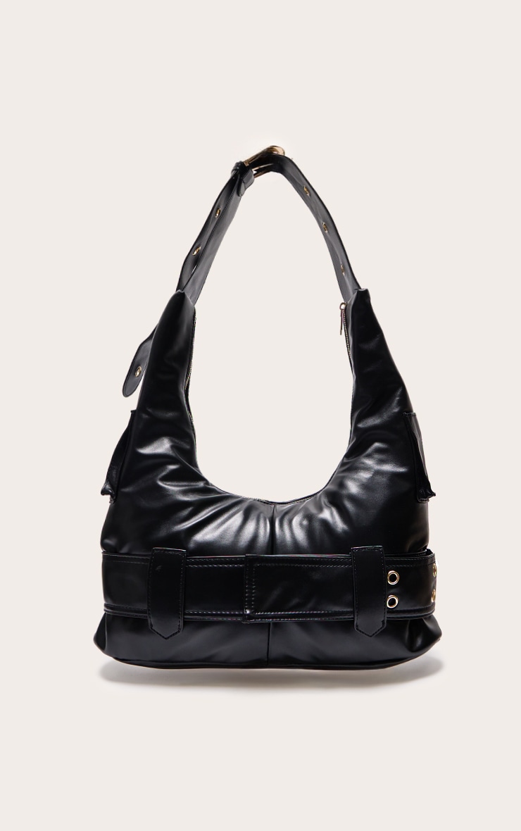 Black Pu Buckle Detail Tote Bag image 3