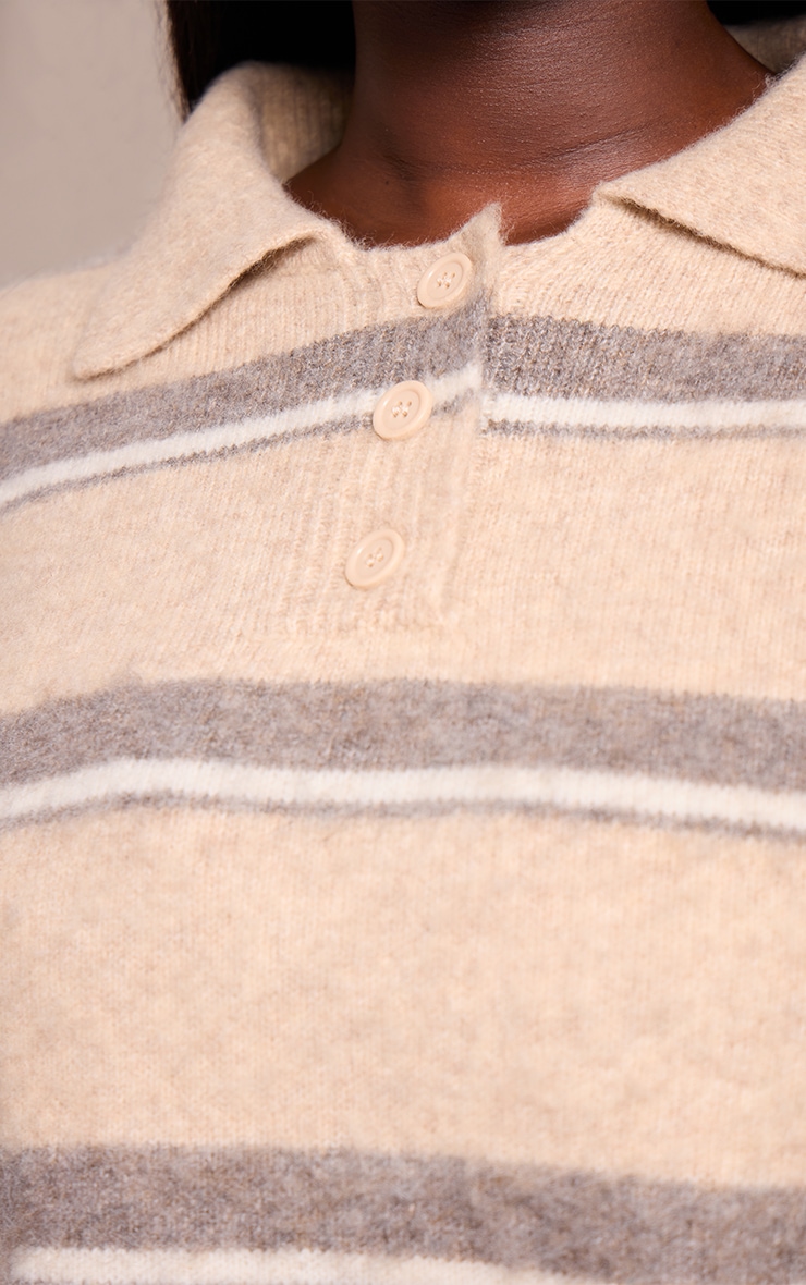 Plus Taupe Striped Brushed Knit Oversized Rugby Style Sweater image 4