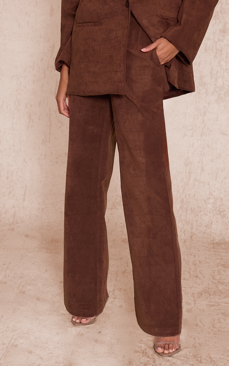 Dark Chocolate Croc Embossed Mid Rise Pants image 2