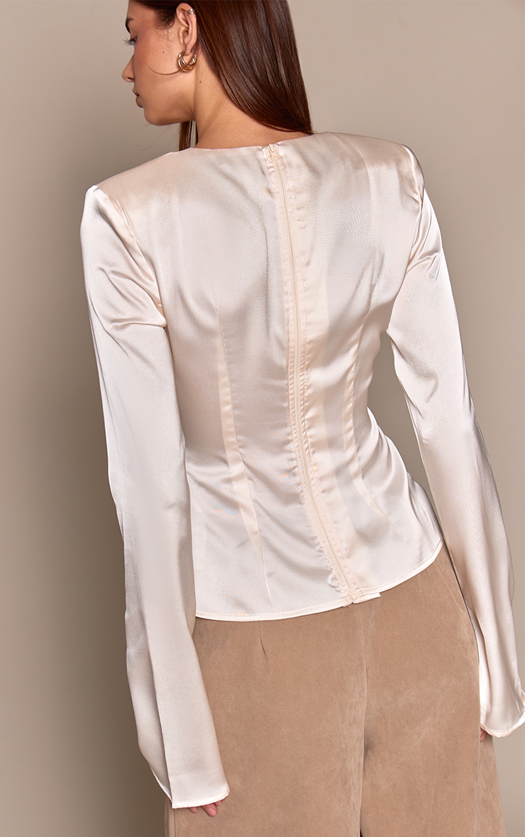 Cream Satin Twist Waist Long Sleeve Top  image 2
