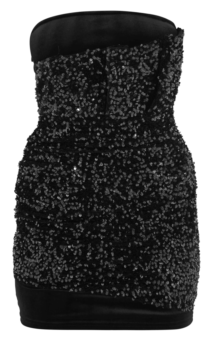 Black Velvet Sequin Bandeau Bodycon Dress image 5