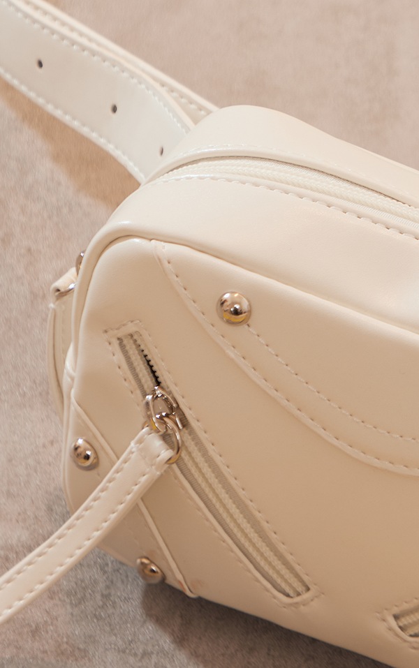 White Stud Zip Detail Belt Bag Accessories PrettyLittleThing USA