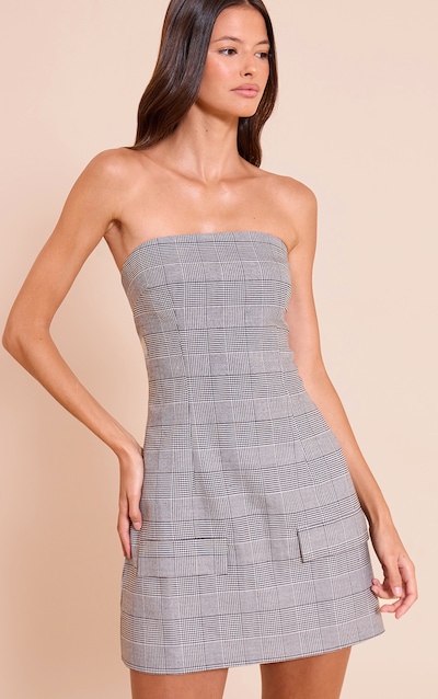 Charcoal Check Tailored Bandeau Bodycon Dress