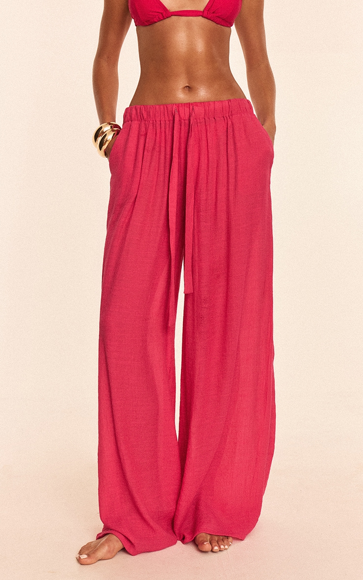 Fuschia Linen Look Palazzo Beach Pants image 2