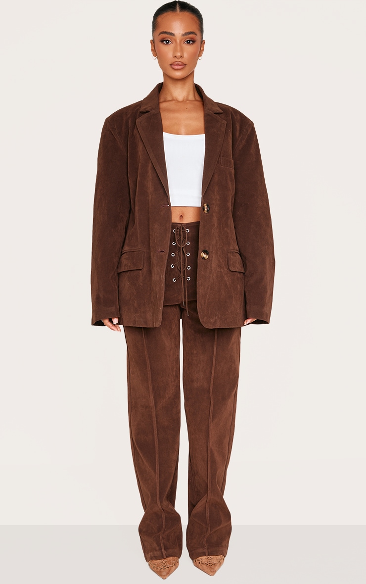 Petite Chocolate Faux Suede Longline Blazer image 3
