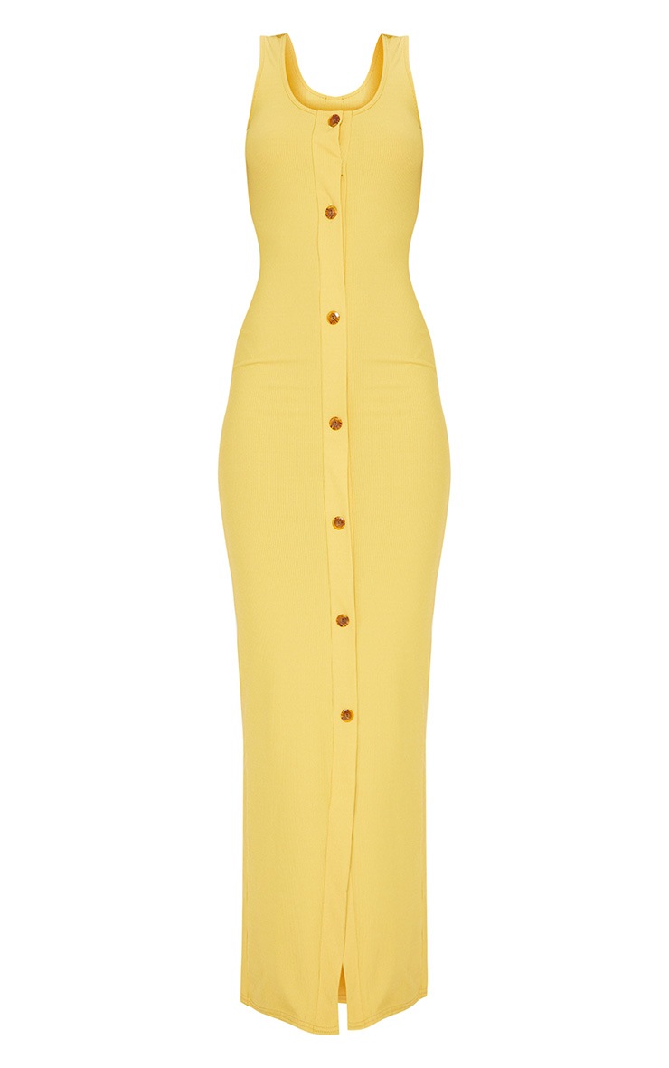 Mustard Ribbed Button Detail Maxi Dress PrettyLittleThing USA