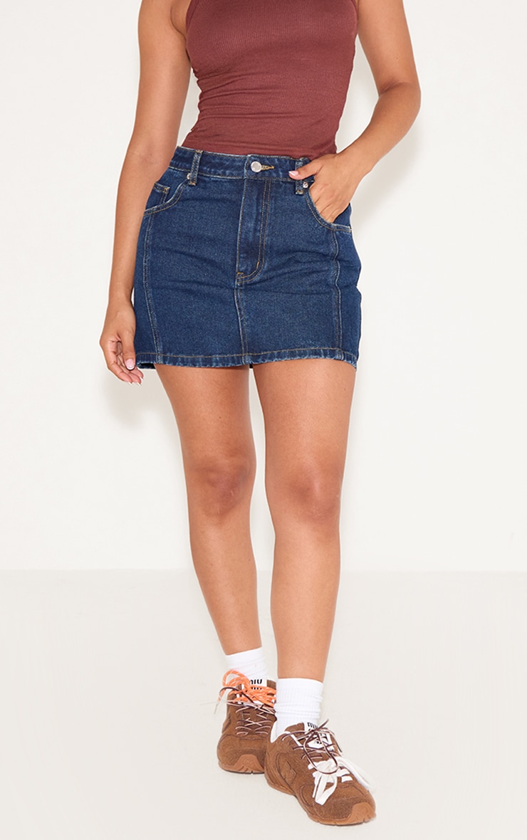 Petite Mid Blue Wash Seam Detail Denim Mini Skirt image 2