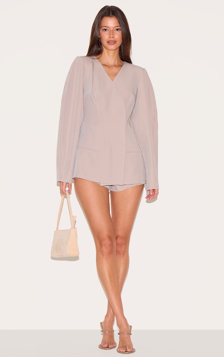 Mushroom Cross Front Cocoon Sleeve Tailored Romper image 3