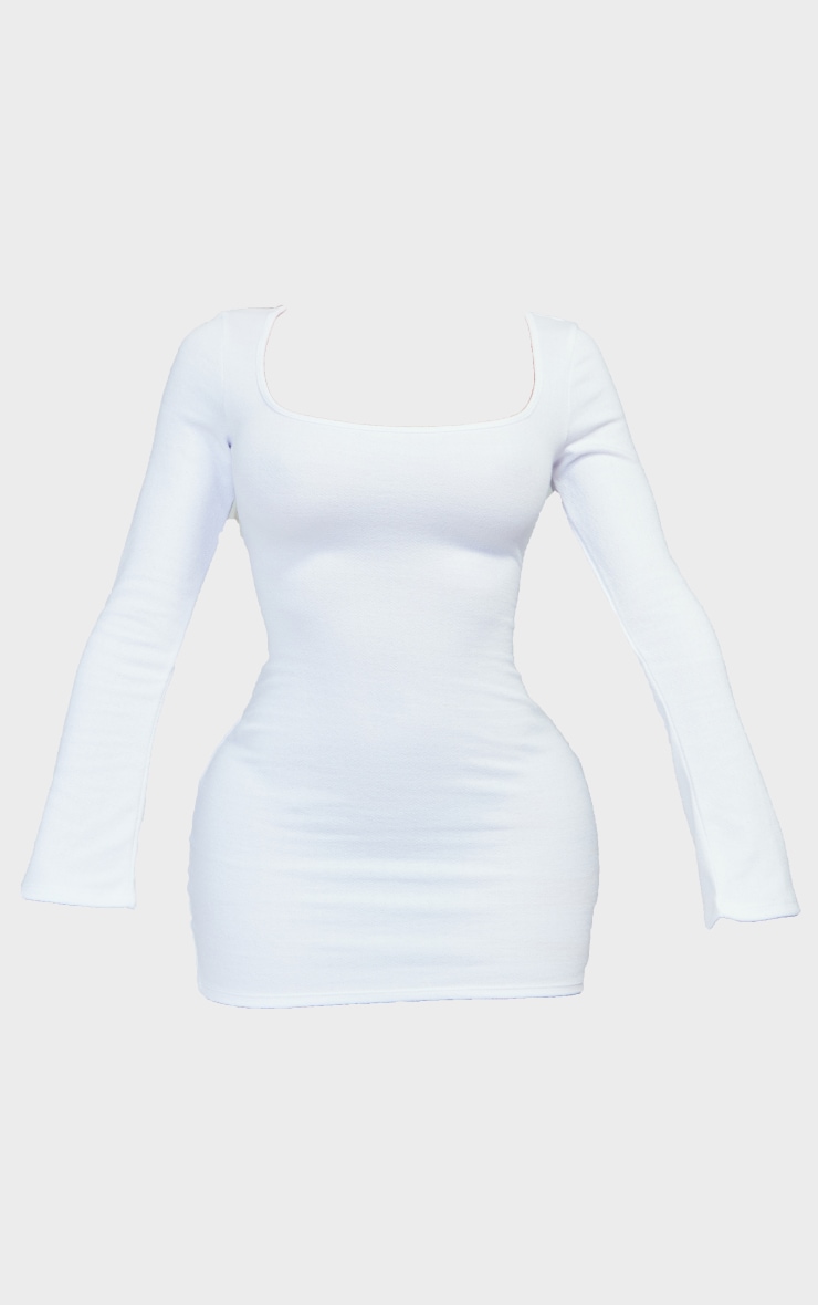 Shape White Textured Long Sleeve Bodycon Dress Shape PLT QA