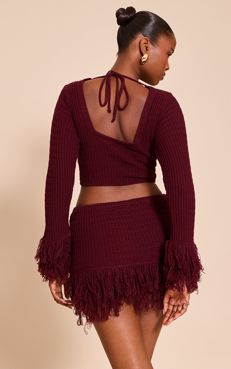 Wine Tassel Hem Mini Skirt image 3