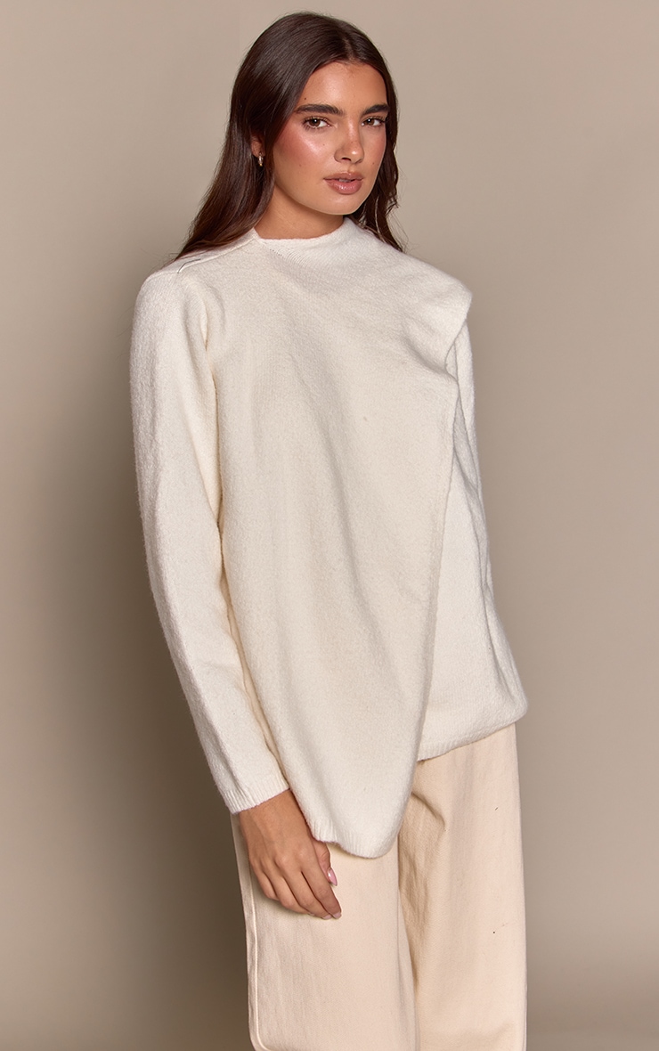 Cream Scarf Wrap Detail Oversized Knitted Sweater  image 4