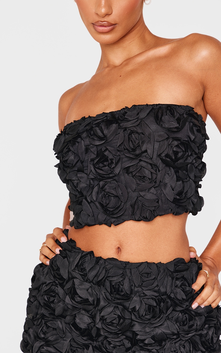 Petite Black Flower Detail Bandeau Top image 4