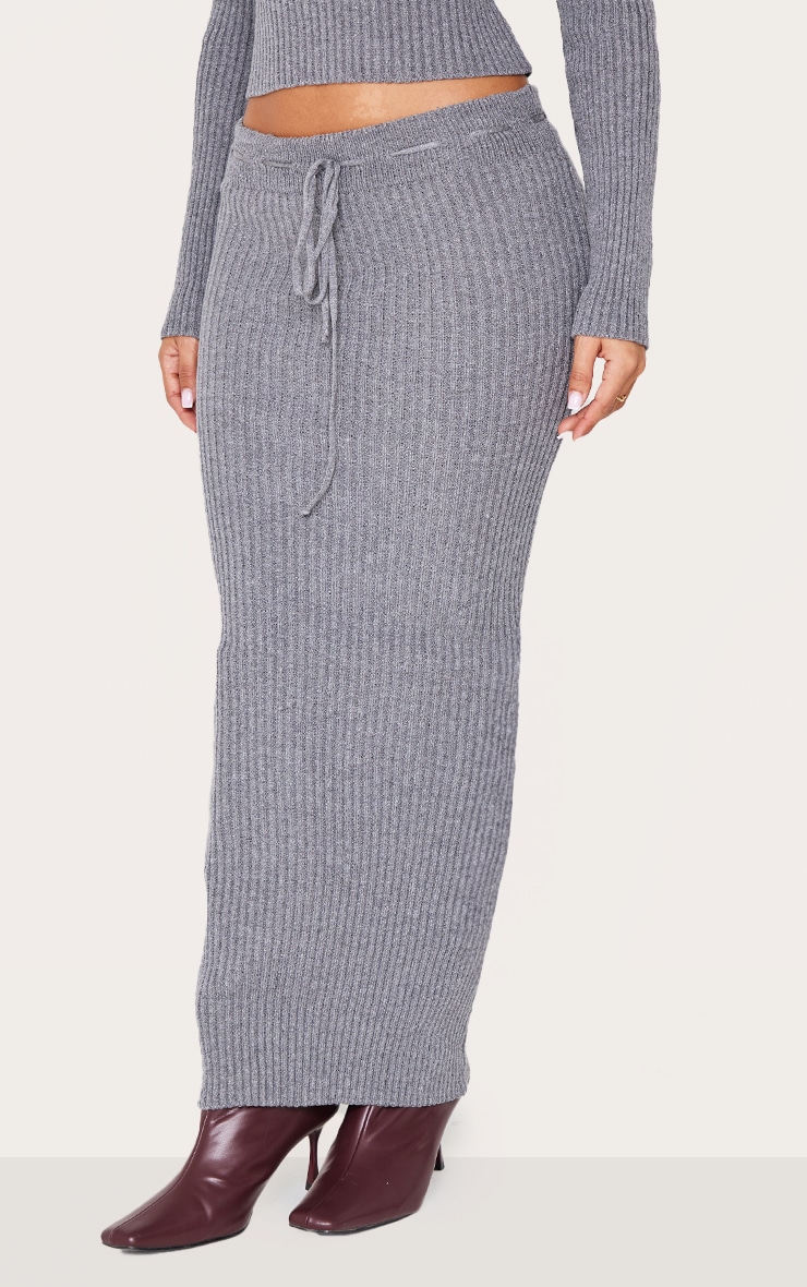 Petite Charcoal Knitted Maxi Skirt With Tie Details image 2