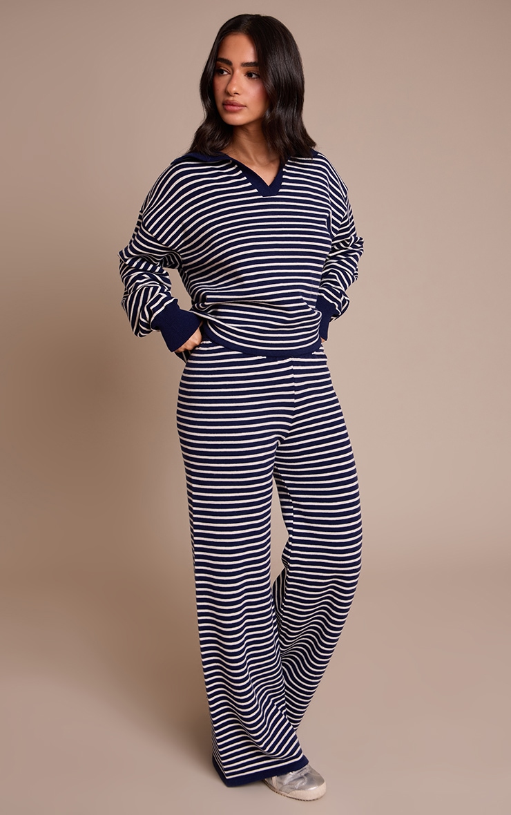 Petite Navy Striped Knitted Pants image 2