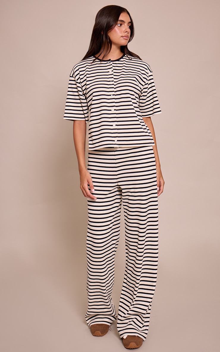 Cream Stripe Rib Wide Leg Pant image 2
