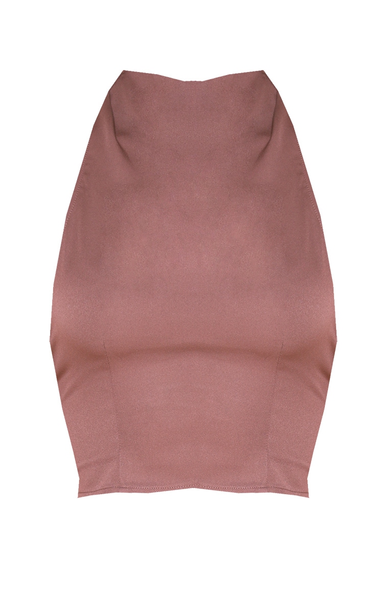  Taupe High Neck Cowl Crop Top image 2