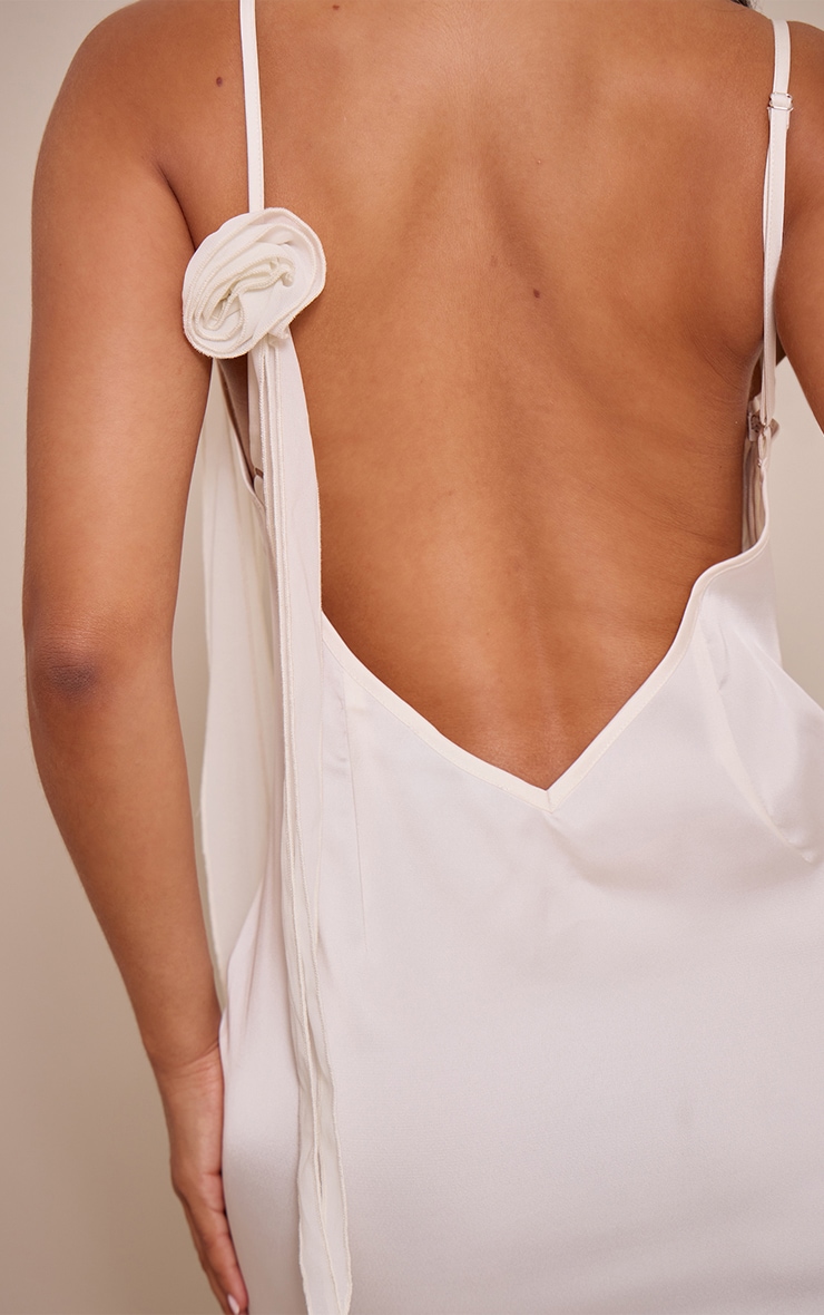 Petite White Satin Floral Drape Cowl Neck Maxi Dress image 4