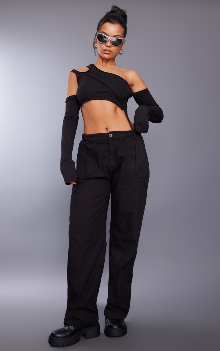 Black Cut Out One Shoulder Cold Shoulder Crop image 3