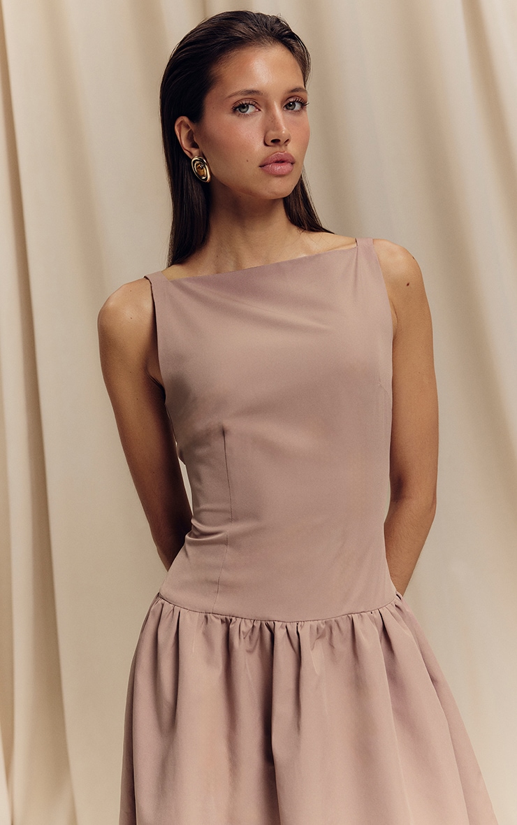 Taupe Dropped Waist Midaxi Dress image 4