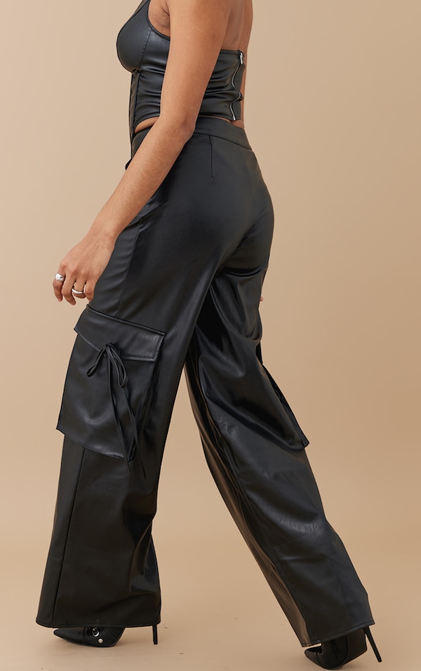 faux leather cargo trousers