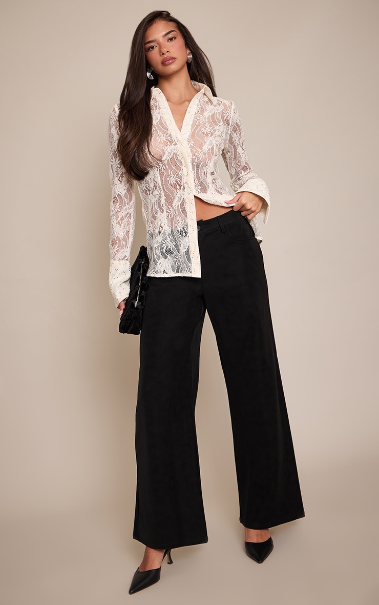 Cream Sequin Lace Fitted Shirt  image 3