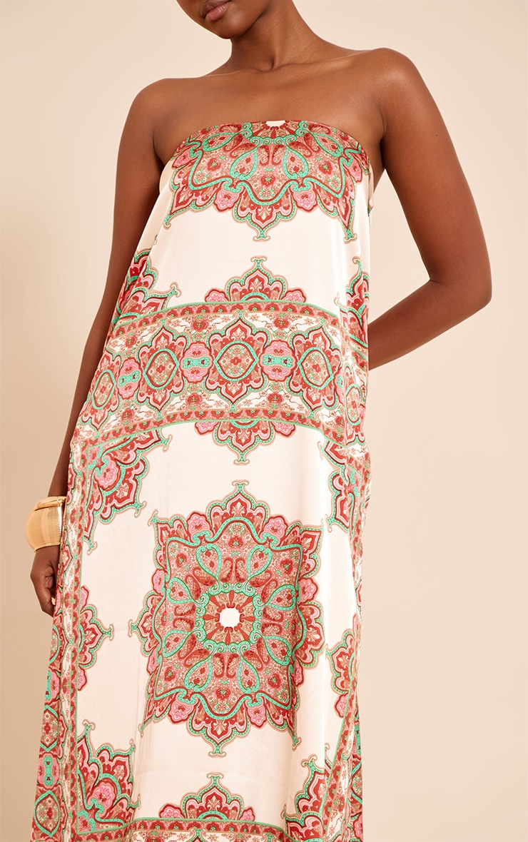Multi Satin Paisley Print Bandeau Maxi Dress image 4
