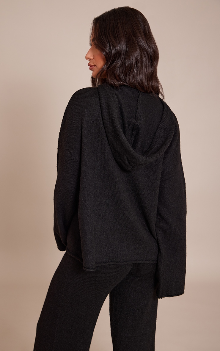 Petite Black Luxe Knit Pocket Hooded Jumper image 2