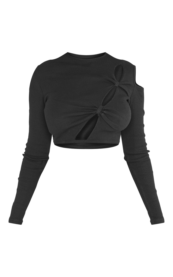 Black Rib Cut Out Front Crop Top image 3