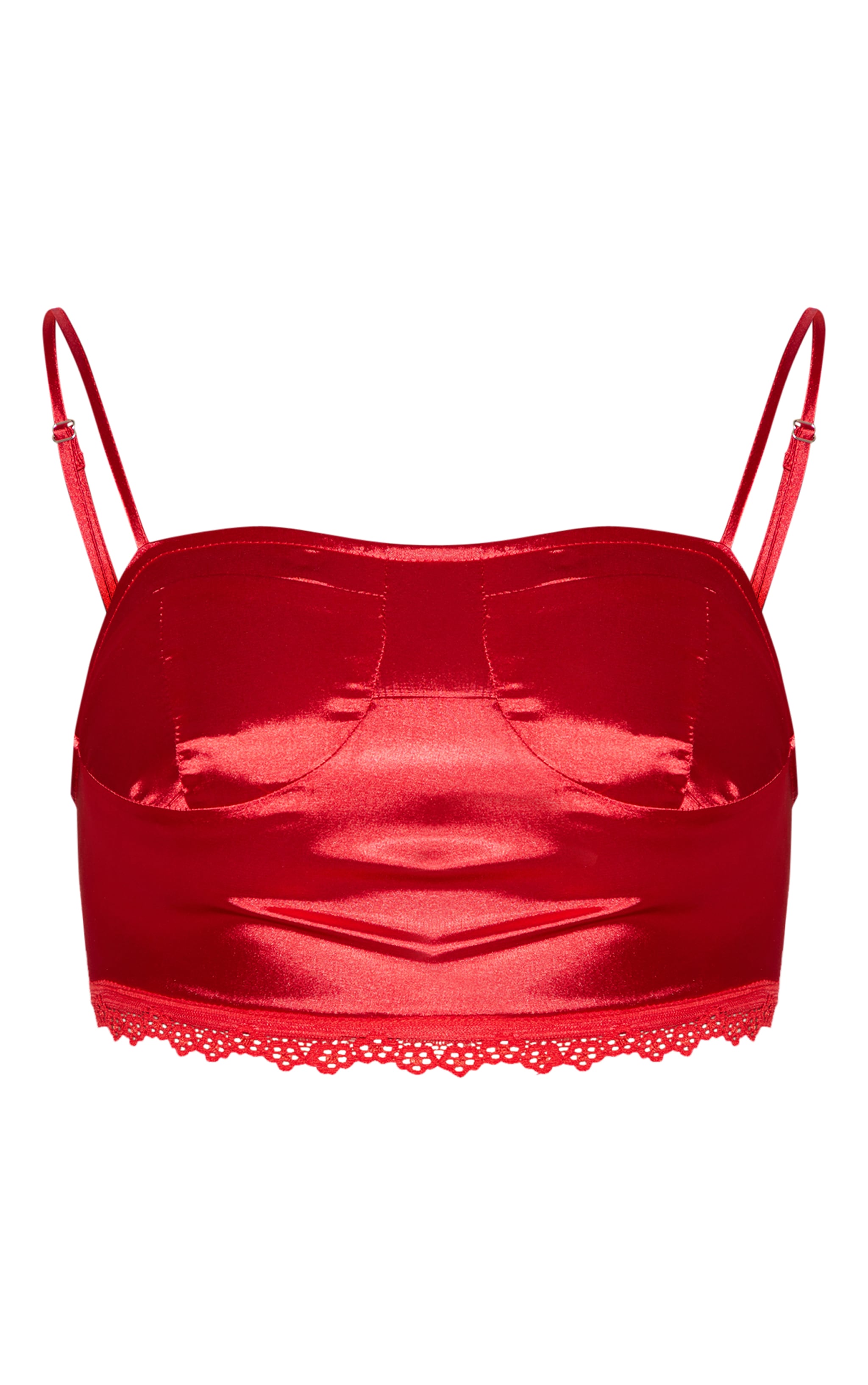 Red Satin Cup Detail Crop Top image 3