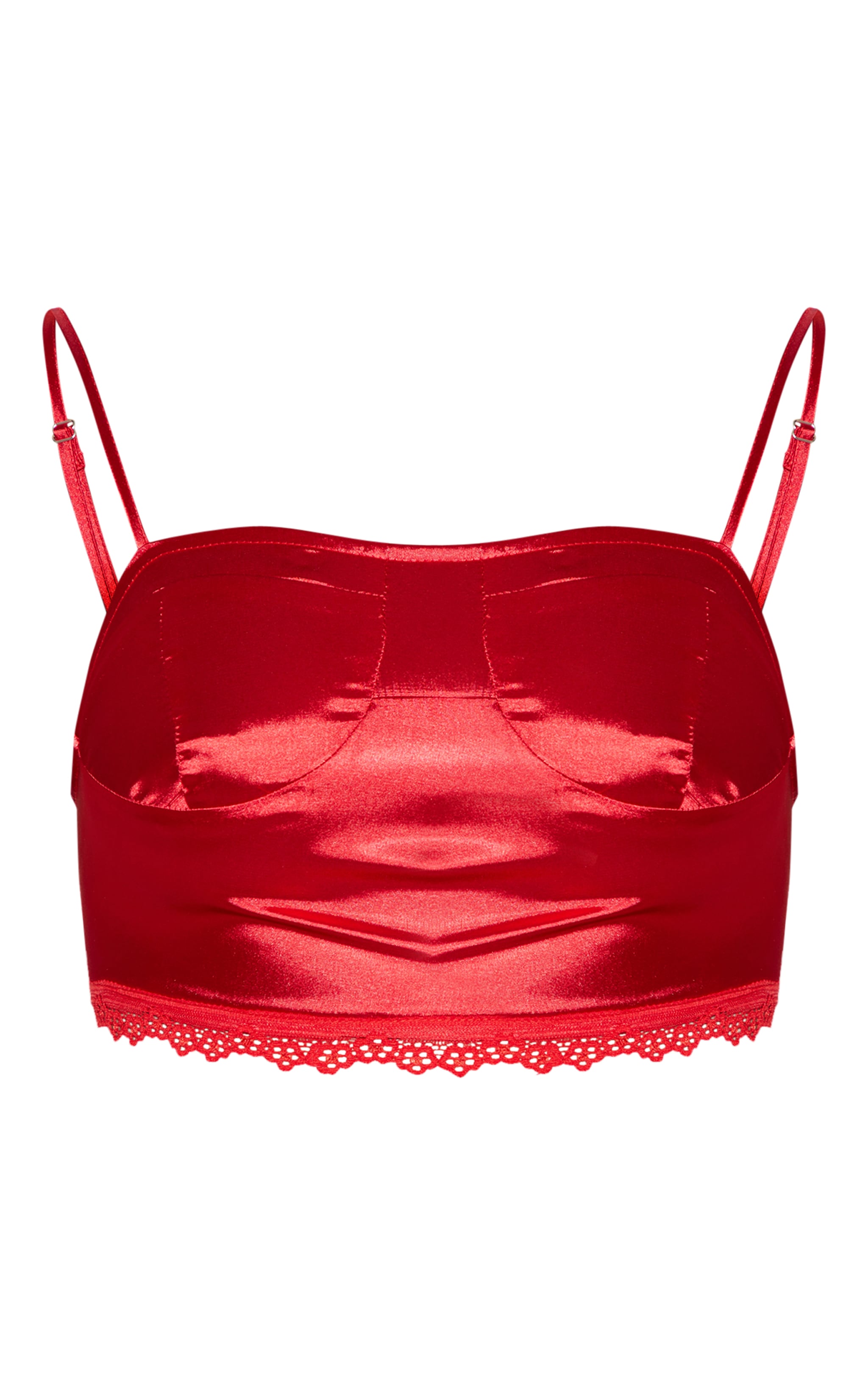 Red Satin Cup Detail Crop Top image 3